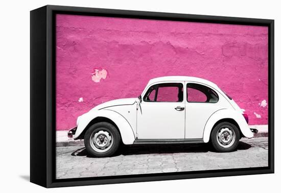 ¡Viva Mexico! Collection - White VW Beetle Car and Pink Street Wall-Philippe Hugonnard-Framed Premier Image Canvas