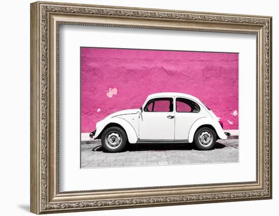 ¡Viva Mexico! Collection - White VW Beetle Car and Pink Street Wall-Philippe Hugonnard-Framed Photographic Print