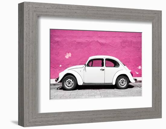 ¡Viva Mexico! Collection - White VW Beetle Car and Pink Street Wall-Philippe Hugonnard-Framed Photographic Print