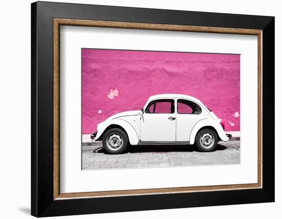 ¡Viva Mexico! Collection - White VW Beetle Car and Pink Street Wall-Philippe Hugonnard-Framed Photographic Print