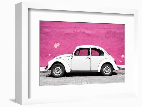 ¡Viva Mexico! Collection - White VW Beetle Car and Pink Street Wall-Philippe Hugonnard-Framed Photographic Print