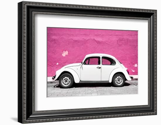 ¡Viva Mexico! Collection - White VW Beetle Car and Pink Street Wall-Philippe Hugonnard-Framed Photographic Print