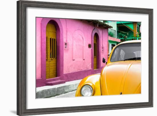 ¡Viva Mexico! Collection - Yellow VW Beetle Car and Colorful House-Philippe Hugonnard-Framed Photographic Print