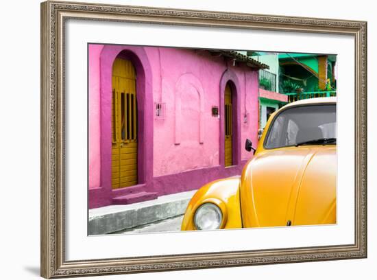 ¡Viva Mexico! Collection - Yellow VW Beetle Car and Colorful House-Philippe Hugonnard-Framed Photographic Print