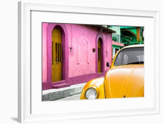 ¡Viva Mexico! Collection - Yellow VW Beetle Car and Colorful House-Philippe Hugonnard-Framed Photographic Print