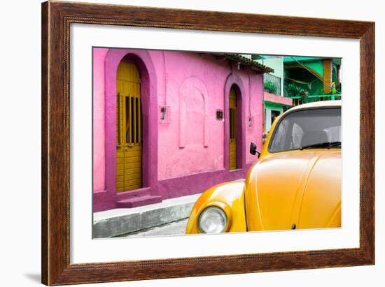 ¡Viva Mexico! Collection - Yellow VW Beetle Car and Colorful House-Philippe Hugonnard-Framed Photographic Print