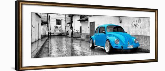 ¡Viva Mexico! Panoramic Collection - Blue VW Beetle Car in San Cristobal de Las Casas-Philippe Hugonnard-Framed Photographic Print