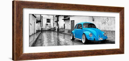 ¡Viva Mexico! Panoramic Collection - Blue VW Beetle Car in San Cristobal de Las Casas-Philippe Hugonnard-Framed Photographic Print