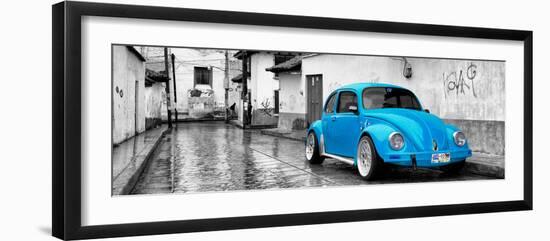 ¡Viva Mexico! Panoramic Collection - Blue VW Beetle Car in San Cristobal de Las Casas-Philippe Hugonnard-Framed Photographic Print