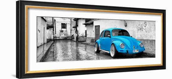 ¡Viva Mexico! Panoramic Collection - Blue VW Beetle Car in San Cristobal de Las Casas-Philippe Hugonnard-Framed Photographic Print