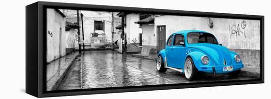 ¡Viva Mexico! Panoramic Collection - Blue VW Beetle Car in San Cristobal de Las Casas-Philippe Hugonnard-Framed Premier Image Canvas