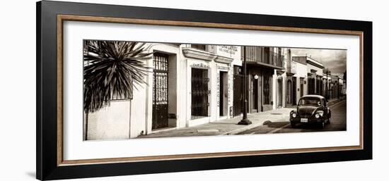 ¡Viva Mexico! Panoramic Collection - Colorful Mexican Street with Black VW Beetle IV-Philippe Hugonnard-Framed Photographic Print