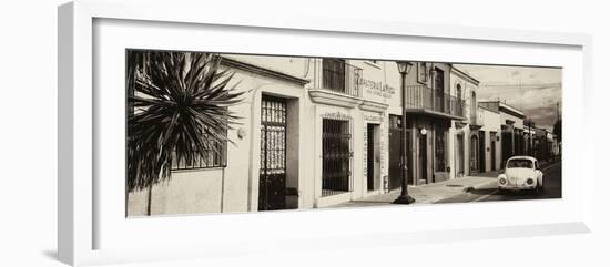 ¡Viva Mexico! Panoramic Collection - Colorful Mexican Street with White VW Beetle I-Philippe Hugonnard-Framed Photographic Print