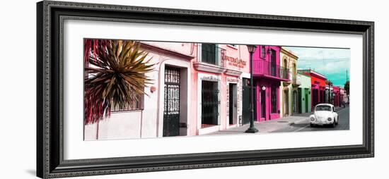 ¡Viva Mexico! Panoramic Collection - Colorful Mexican Street with White VW Beetle II-Philippe Hugonnard-Framed Photographic Print