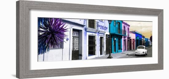 ¡Viva Mexico! Panoramic Collection - Colorful Mexican Street with White VW Beetle III-Philippe Hugonnard-Framed Photographic Print