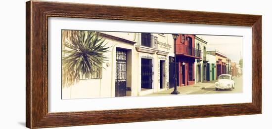 ¡Viva Mexico! Panoramic Collection - Colorful Mexican Street with White VW Beetle V-Philippe Hugonnard-Framed Photographic Print