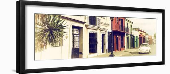 ¡Viva Mexico! Panoramic Collection - Colorful Mexican Street with White VW Beetle V-Philippe Hugonnard-Framed Photographic Print