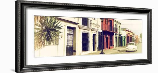 ¡Viva Mexico! Panoramic Collection - Colorful Mexican Street with White VW Beetle V-Philippe Hugonnard-Framed Photographic Print