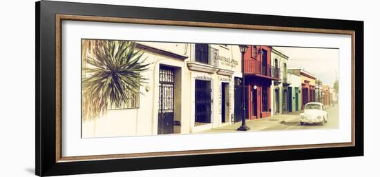 ¡Viva Mexico! Panoramic Collection - Colorful Mexican Street with White VW Beetle V-Philippe Hugonnard-Framed Premium Photographic Print