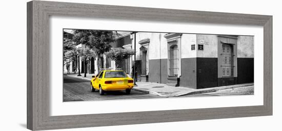 ¡Viva Mexico! Panoramic Collection - Colorful Mexican Street with Yellow Taxi III-Philippe Hugonnard-Framed Photographic Print