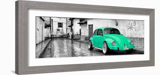 ¡Viva Mexico! Panoramic Collection - Coral Green VW Beetle Car in San Cristobal de Las Casas-Philippe Hugonnard-Framed Photographic Print