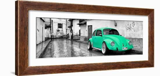 ¡Viva Mexico! Panoramic Collection - Coral Green VW Beetle Car in San Cristobal de Las Casas-Philippe Hugonnard-Framed Photographic Print