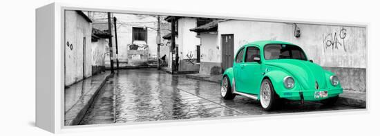 ¡Viva Mexico! Panoramic Collection - Coral Green VW Beetle Car in San Cristobal de Las Casas-Philippe Hugonnard-Framed Premier Image Canvas