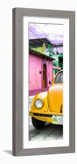 ¡Viva Mexico! Panoramic Collection - Dark Yellow VW Beetle Car and Colorful Houses-Philippe Hugonnard-Framed Photographic Print