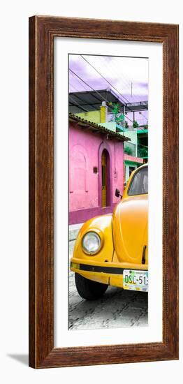 ¡Viva Mexico! Panoramic Collection - Dark Yellow VW Beetle Car and Colorful Houses-Philippe Hugonnard-Framed Photographic Print