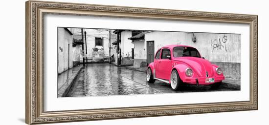 ¡Viva Mexico! Panoramic Collection - Deep Pink VW Beetle Car in San Cristobal de Las Casas-Philippe Hugonnard-Framed Photographic Print