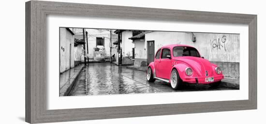 ¡Viva Mexico! Panoramic Collection - Deep Pink VW Beetle Car in San Cristobal de Las Casas-Philippe Hugonnard-Framed Photographic Print