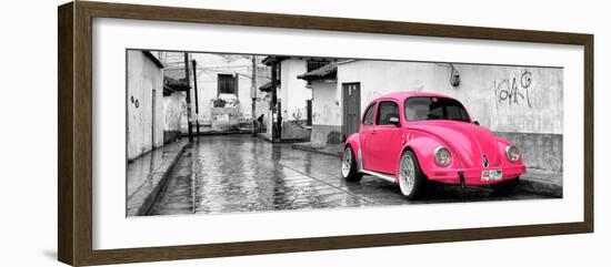 ¡Viva Mexico! Panoramic Collection - Deep Pink VW Beetle Car in San Cristobal de Las Casas-Philippe Hugonnard-Framed Photographic Print