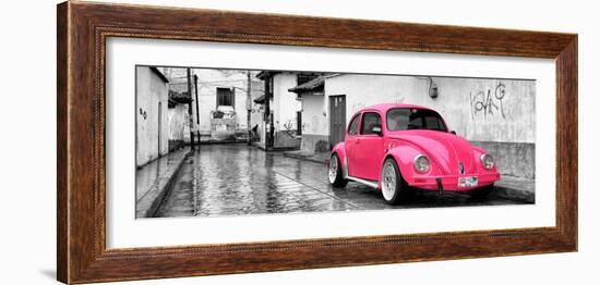 ¡Viva Mexico! Panoramic Collection - Deep Pink VW Beetle Car in San Cristobal de Las Casas-Philippe Hugonnard-Framed Photographic Print