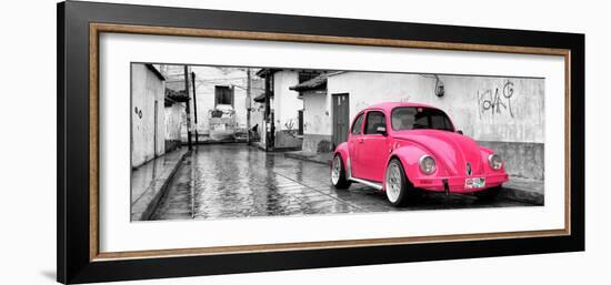 ¡Viva Mexico! Panoramic Collection - Deep Pink VW Beetle Car in San Cristobal de Las Casas-Philippe Hugonnard-Framed Photographic Print