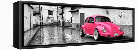 ¡Viva Mexico! Panoramic Collection - Deep Pink VW Beetle Car in San Cristobal de Las Casas-Philippe Hugonnard-Framed Premier Image Canvas