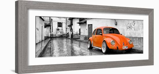 ¡Viva Mexico! Panoramic Collection - Orange VW Beetle Car in San Cristobal de Las Casas-Philippe Hugonnard-Framed Photographic Print