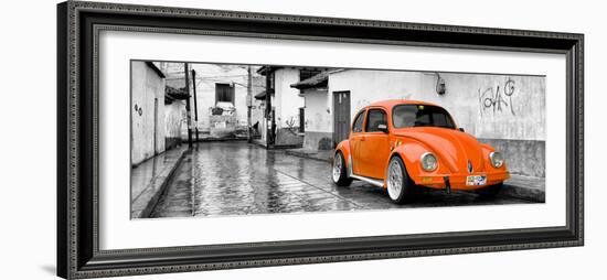 ¡Viva Mexico! Panoramic Collection - Orange VW Beetle Car in San Cristobal de Las Casas-Philippe Hugonnard-Framed Photographic Print