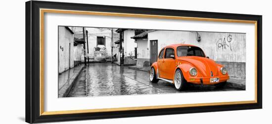 ¡Viva Mexico! Panoramic Collection - Orange VW Beetle Car in San Cristobal de Las Casas-Philippe Hugonnard-Framed Photographic Print