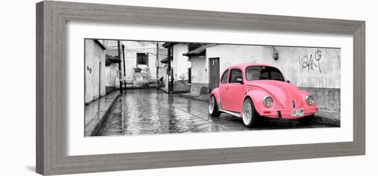 ¡Viva Mexico! Panoramic Collection - Pink VW Beetle Car in San Cristobal de Las Casas-Philippe Hugonnard-Framed Photographic Print