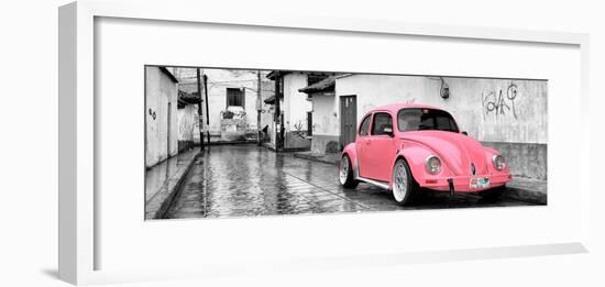 ¡Viva Mexico! Panoramic Collection - Pink VW Beetle Car in San Cristobal de Las Casas-Philippe Hugonnard-Framed Photographic Print