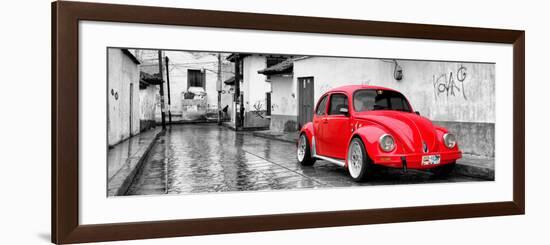 ¡Viva Mexico! Panoramic Collection - Red VW Beetle Car in San Cristobal de Las Casas-Philippe Hugonnard-Framed Photographic Print