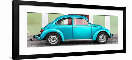 ¡Viva Mexico! Panoramic Collection - The Turquoise VW Beetle Car with Lime Green Street Wall-Philippe Hugonnard-Framed Photographic Print