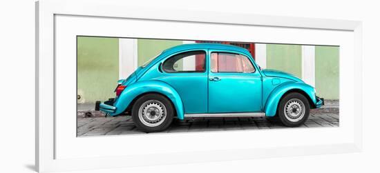 ¡Viva Mexico! Panoramic Collection - The Turquoise VW Beetle Car with Lime Green Street Wall-Philippe Hugonnard-Framed Photographic Print