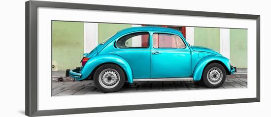 ¡Viva Mexico! Panoramic Collection - The Turquoise VW Beetle Car with Lime Green Street Wall-Philippe Hugonnard-Framed Photographic Print