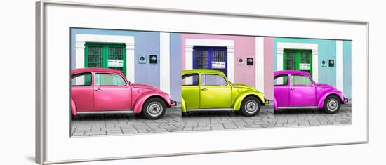 ¡Viva Mexico! Panoramic Collection - Three VW Beetle Cars with Colors Street Wall XII-Philippe Hugonnard-Framed Photographic Print