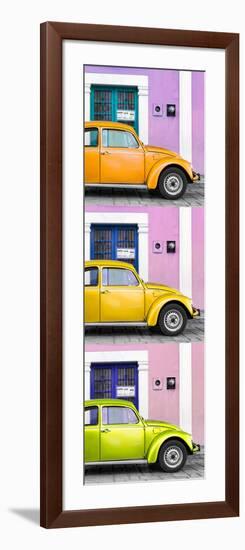 ¡Viva Mexico! Panoramic Collection - Three VW Beetle Cars with Colors Street Wall XXXIII-Philippe Hugonnard-Framed Photographic Print