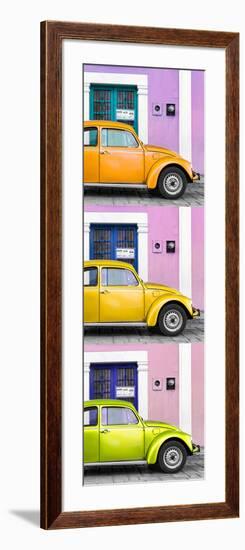 ¡Viva Mexico! Panoramic Collection - Three VW Beetle Cars with Colors Street Wall XXXIII-Philippe Hugonnard-Framed Photographic Print