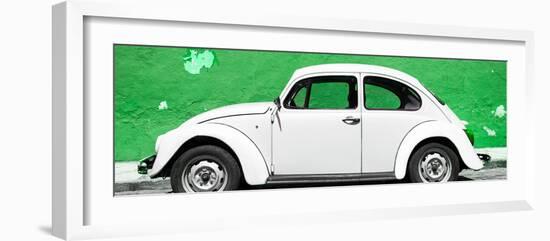 ¡Viva Mexico! Panoramic Collection - White VW Beetle Car and Green Street Wall-Philippe Hugonnard-Framed Photographic Print
