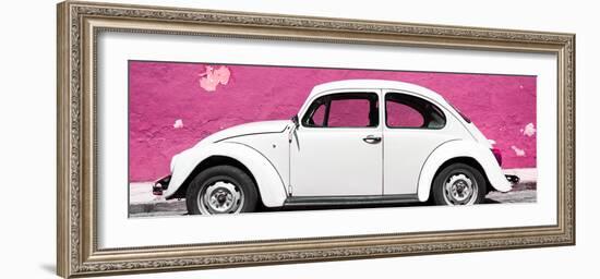 ¡Viva Mexico! Panoramic Collection - White VW Beetle Car and Pink Street Wall-Philippe Hugonnard-Framed Photographic Print