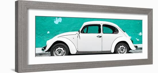 ¡Viva Mexico! Panoramic Collection - White VW Beetle Car and Turquoise Street Wall-Philippe Hugonnard-Framed Photographic Print